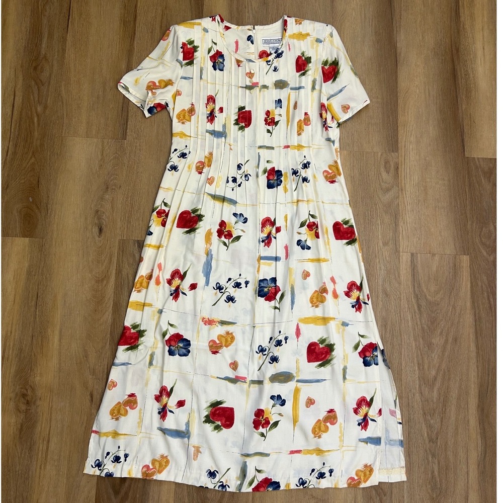 Vintage Jessica Howard Floral Print Pintuck Midi Dress 10 Rayon coastal prairie - Picture 1 of 7